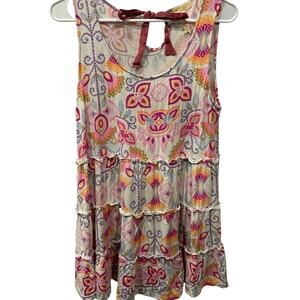 Matilda Jane Breathe Deeply Floral Ruffle Tunic Tank Top Mini Dress Size Medium